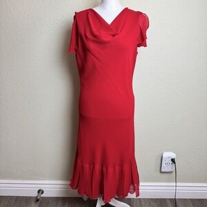 Componix Women's Dress Red Size 8 Short Sleeves Ruffles Pullover Midi